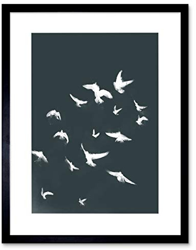 Wee Blue Coo Flock Of Birds Silhouette Black White 12x16'' Framed Art Print F12x12095