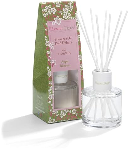 Hassett Green London Fragrance Oil Reed Diffuser - 100ml Glass Bottle with 8 Fibre Reeds - Apple Blossom