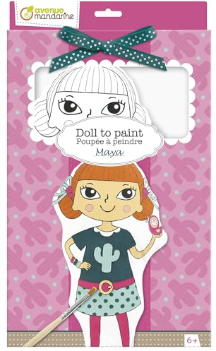 Avenue Mandarine PP029C Puppe zum Bemalen (29cm groß, aus bedruckter Baumwolle, perfekte Bastelprojekt für Ihr Kind) 1 Pack Maya