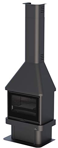 BRONPI Chimenea de Leña con Turbina Modelo Lisboa Vision - Hierro Fundido Negro - Estufa de Calefacción de Madera