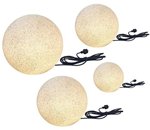 Trango 4er Set 234500G IP65 Granitstein-Optik Gartenkugel Kugelleuchte in 20/30/40/50cm ? mit je 3 Meter Kabel & E27 Fassung Kugellampe, Gartenleuchte, Außenleuchte, Außenlampe ohne Leuchtmittel