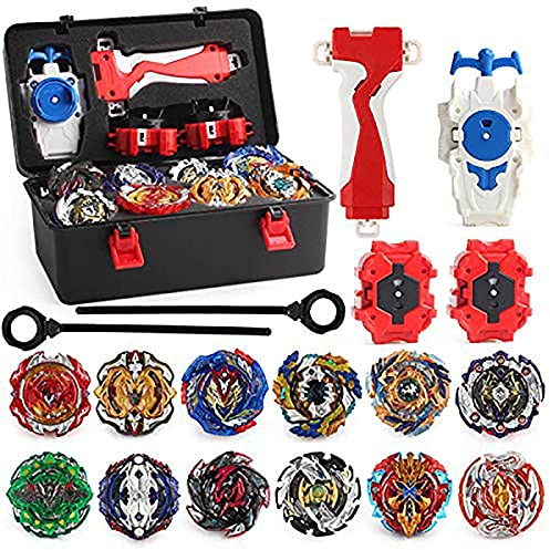 3T6B Bey Battling Tops Kampfkreisel Set,12 Stück Bey Battling Tops Burst mit 3 Launcher, Gyro Pocket Box mit Kreiselspielzeug, Wirbelwind Gyros für Kinder Weihnachten Neujahr Geschenk