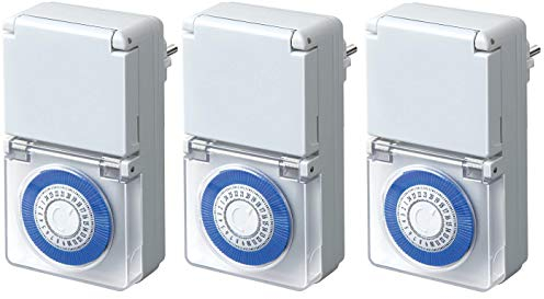 3er Pack Brennenstuhl Zeitschaltuhr MMZ 44, mechanische Timer-Steckdose (Tages-Zeitschaltuhr, IP44 geschützt, Kindersicherung & Schutzabdeckung) Farbe: weiß