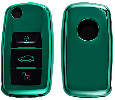 kwmobile Autoschlüssel Hülle kompatibel mit VW Skoda Seat 3-Tasten Autoschlüssel - Schlüsselhülle Silikon Cover - Dunkelgrün