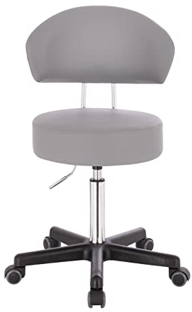 1stuff® Profi Rollhocker XL mit Rückenlehne - große Sitzfläche - Sitzhöhe verstellbar bis ca. 70 cm - Arbeitshocker Studiohocker Drehhocker Küchenhocker Kosmetikhocker Bürostuhl - grau