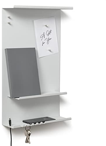 byde Wandorganizer Hele aus Stahlstruktur. 30 x 9 x 49 cm 3-in-1 Wandregal mit Magnettafel und Magneten. Tafel für Schlüssel, Zeitungen und Notizen. Weiße Farbe