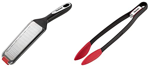 Tefal K2070714 Ingenio Râpe à fromage à Main à deux lames ustensile de cuisine résistant noir et rouge sans bisphénol A avec insert en silicone & INGENIO ACCESSOIRES Pince à aliments