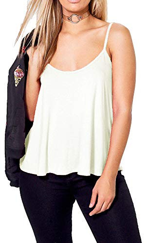 Plain Strappy Cami Vest Top Swing and Flowy Women's Sleeveless Loose Fit Camisole Tank Top Scoop Neck Cream-12-14