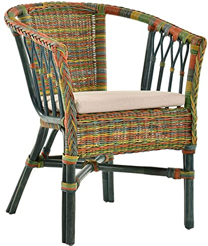 Korb-Outlet Stapelbarer Rattan-Sessel/Stuhl aus Natur-Rattan inkl. Polster Bunt
