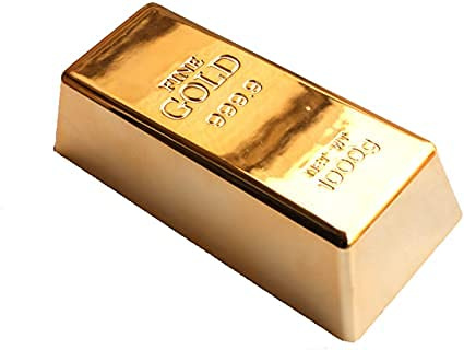 EDOBLUE Gold Bar Doorstop Shiny Fake Gold Bar Fake Golden Brick Replica Gold Paperweight Door Stopper Gold Bar Decorations Realistic Gold Bar Brick Prop Movie Prop