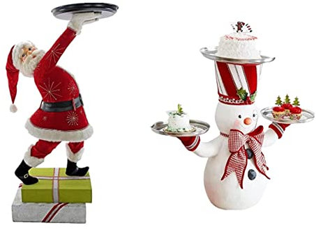 Maggiordomo di Babbo Natale con vassoio, Decorazione Natalizia Con Vassoio Di Babbo Natale, Snowy Day Babbo Natale Che Tiene Vassoio Decorazione Natalizia, Porta dolcetti di Babbo Natale (A+C)