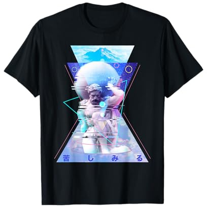 Vaporwave Atlas-Statue im Retro-Stil der 80er-Jahre, mit Globus T-Shirt