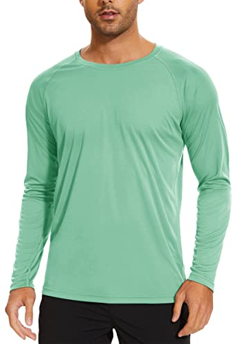 TACVASEN Chemise de Gym à Manche Longue Homme Tee Shirt Anti UV Haut de Course à Séchage Rapide Vert Menthe,L