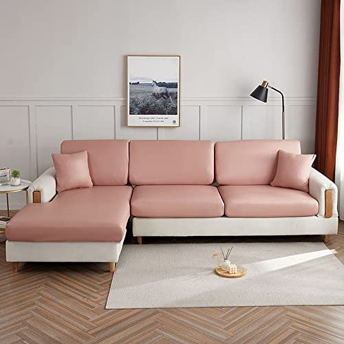NICCEN Kissenbezug aus PU-Leder, Wasserdichter atmungsaktiver Sofa-Sitzbezug für Sitzer Stretch-Ersatz für Möbelschutz -rosa-L-Chaise