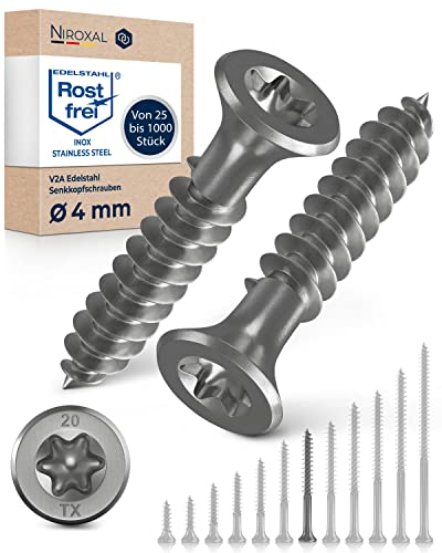 Tornillos Torx para madera, acero inoxidable V2A, 4 x 45, tornillos para aglomerado, rosca parcial, 4 mm de grosor, 45 mm de largo, 400 unidades, tornillos de acero inoxidable para madera A2