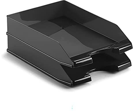 TIENDA EURASIA® Pack de 2 Bandejas Portafolios Apilable, Bandeja de Correo Apilable, Bandeja para Escritorio de 35 x 25 x 6,5 cm Aprox, Organizador de Escritorio, Accesorio de Oficina (Negro)