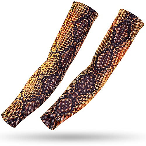 DETUCK Tattoo Arm Ärmel Ärmlinge, Armwärmer Sleeves UV Sonnenschutz Armstulpen, Arm Sleeves Kühlung UPF 50+, Kompressions Tattoo Cover Armstulpen (ein Paar) (Goldene Pythonschlange, F)