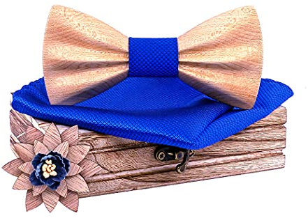 RQPYQF Noeud Papillon Bois, Ensemble de Noeud Papillon en Bois et Pochette de Costume et Broche en Bois pour Fête, Cérémonie et Mariage (Style#15)