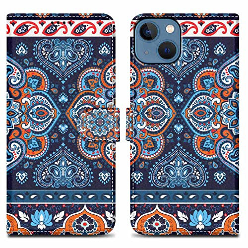Cadorabo Hülle kompatibel mit Apple iPhone 14 Handyhülle ausim Muster Design Premium Kunst Leder Flip Klappbare Stoßfeste Magnetische [Standfunktion] Case Hülle für iPhone 14 in Blau
