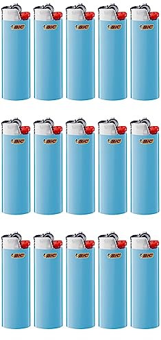 BIC J26 Maxi Feuerzeug, Gemischte Farben und BIC Ständer – Leicht und Zuverlässig (Hell Blau, 15)