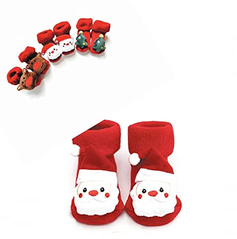 Calze Natalizie Neonato, Calzini Antiscivolo Bambino/Bambina, Unisex, 0-12 Mesi (Babbo Natale)
