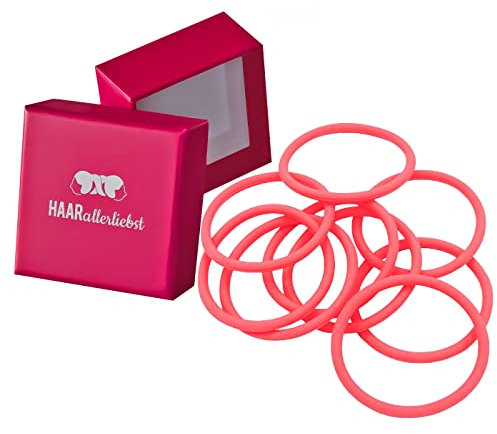 HAARallerliebst® Elastici per capelli unisex in silicone, 9 pezzi + scatola di immagazzinaggio – Premium elastico per capelli da donna e da uomo, tenuta ultra forte – elastico per capelli corallo –