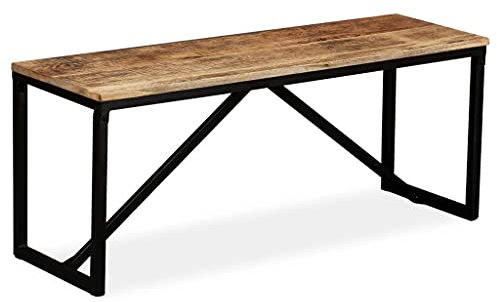 homiuse 110x35x45 cm Sitzbank Industriellen Stil Holzbank Rustikal Flurbank Schuhbank Sitzhocker Hocker Bänke Deko Wohnzimmer Schlafzimmer Massives Mangoholz Stahlbeine Braun