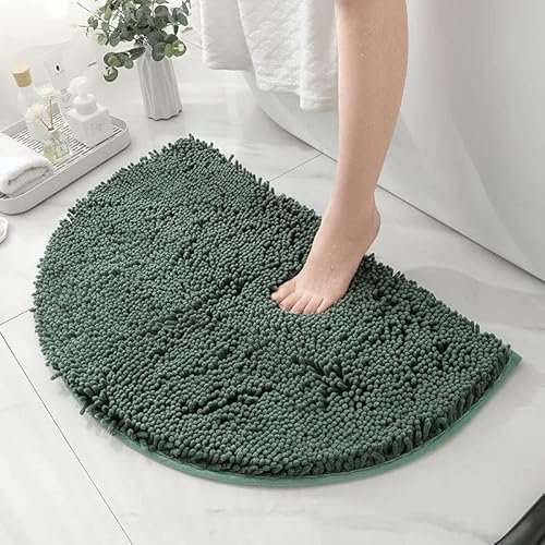 HYFAN Alfombra de baño de felpilla de Microfibra Media Redonda, Antideslizante, súper Absorbente, de Secado rápido, Suave, lanuda y Lavable a máquina, tapete de decoración de Suelo semicircular