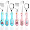 6 Pièces Set de Couverts Enfant en INOX, 2 x Fourchettes, 2 x Cuillères, 2 x Couteaux, Couverts Bebe avec Motif Mignon pour Garçons Filles (Bleu, Rose)