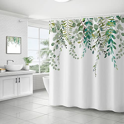 Nchdewui Duschvorhang 180x200 cm Wasserdicht Waschbar Badvorhang, Grün Blätter Blumen Waschbar Polyester Badevorhänge mit 12 Duschvorhängeringen für Badezimmer, Badewanne