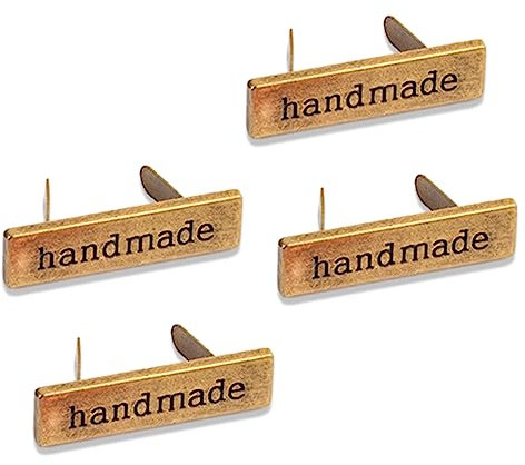 Joyzol Mehrzweck-Etiketten, handgefertigt, Metall, rechteckig, bedruckt, für Kleidung, Jeans, Schuhe, Taschen, Nähen, DIY, Handwerk (antikes Messing), 10 Stück