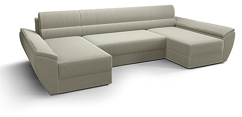 ALTDECOR Ecksofa mit Schlaffunktion und Bettkasten mit Gasdruckfeder, Polstercouch in U-Form, rückenecht gepolstert, ideal als Gästebett - 321x140x88 cm Weiß