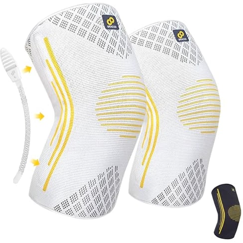 Bracoo Kniebandage Männer Damen, Fitness Bandage Knie, Sport Kniebandage Arthrose, Gym Knee Support, Laufen Kniestütze mit Seitenstabilisatoren für Knieschmerzen, Knee Brace 2 Stück, KE92, Grau, XL