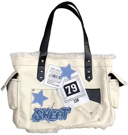 Fiorky Solide Damen-Umhängetasche, großes Fassungsvermögen, Stern-Clutch-Taschen mit Seitentaschen, weiche Stern-Handtaschen, Segeltuch-Tragetaschen