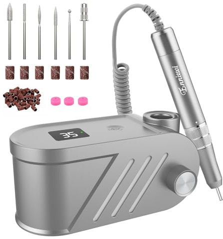 Enniewi Ponceuse pour Ongles Électrique Professionnelle 35000 RPM - Multifonction Silencieuse avec Affichage LED, Bouton Pause & 6 Embouts - Machine Manucure/Pédicure pour Salon/Maison (Gris Élégant)