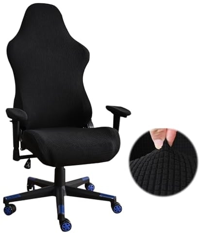 Nizirioo Housse de chaise de gaming - Noir - Extensible - Pour chaise de bureau - Pour ordinateur de jeu, bureau, course (noir)