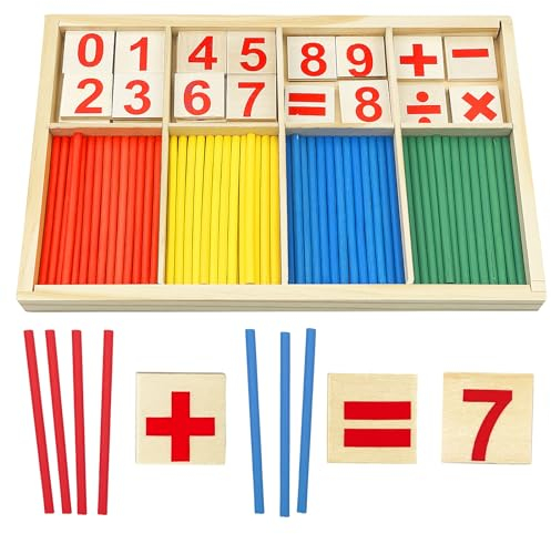 Baxcdyswe Montessori Mathe Spielzeug, Mathematisches Spielzeug Holz, Zahlen Lernen Rechenhilfe, Rechenstäbchen, Zahlenlernspiel, 1 Klasse Pädagogisches Mathe-Spielzeug für Kinder ab 3 4 5 6 Jahre