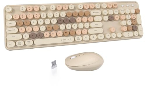 UBOTIE Bunte kabellose Tastatur und Maus, Retro-Schreibmaschine, schwebende Tasten, flexible Tasten in voller Größe, Computertastatur mit optischer Maus, 2,4 GHz USB-Anschluss