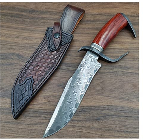 Couteau droite en acier Damascus Camping en plein air Couteau fixe à la chasse en plein air Couteau à lame fixe Sharp EDC Outils