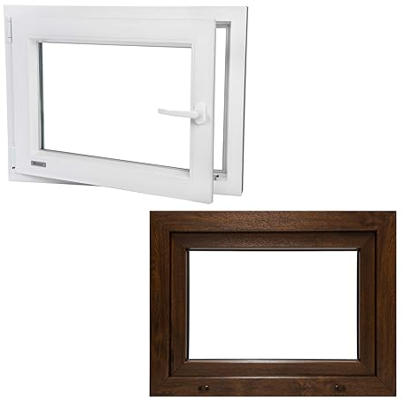 Fenster auf Veko Neo Energeto Premium Qualität Kunststoff/Garagen/Keller/Hallen/Gartenhaus PVC Hochwertiges Dreh Kipp 2-Fach Verglasung Innen Weiss Außen Nussbaum 40x70cm 400x700mm DIN Links Herstelle