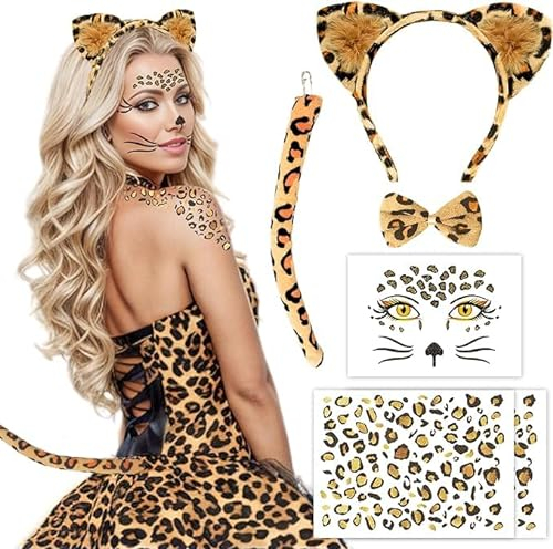 iLuane Leoparden Ohren Haarreif KostüM Damen Kinder, Leopard Ohren Haarreif KostüM FüR Kinder und Damen Karneval, Um Ihren Karneval Leopard Set zu Schaffen