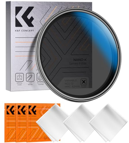 K&F Concept Filtro Variabile ND2-32 (1-5 Stops) Filtro Densità Neutra di Vetro Ottico per Obiettivi 82mm con 3 Pezzi di Panno per Pulizia(Serie Nano-K)