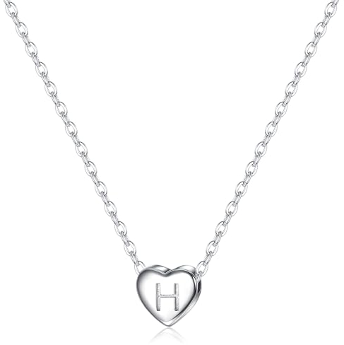CASSIECA Damen Buchstaben Kette Silber Herz Halskette Mädchen Silber 925 Halskette Buchstabe H Halskette Mädchen Personalisiere Geburtstags Geschenk für Frauen Mädchen Mama (mit Box)