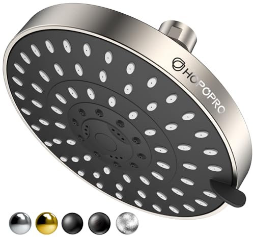 HOPOPRO Pommeau de douche haute pression 5 modes – Pomme de douche fixe à haut débit pour salle de bain (15,2 cm, nickel brossé)