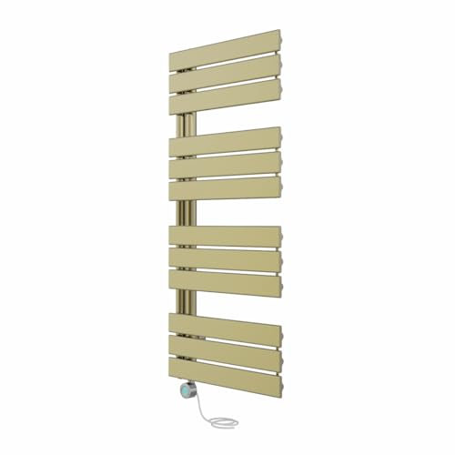 NRG Prefilled Designer Electric Heated Towel Rail Radiator Brushed Brass Bathroom Warmer LCD Screen Thermostatic Heating Element with WiFi 1126x500mm - 600 Watt