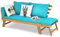 GOPLUS Canapé Lit de Jardin Extensible 2 Places Charge 320 KG, Accoudoirs Réglables, Coussins & Dossier Amovibles, Cadre en Bois d’Acacia Massif, pour Terrasse, Balcon, Parc, Patio, Turquoise