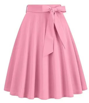 Gonna Lunga Midi retrò da Donna Elegante Vita Alta Gonna a Pieghe Anni '50 Gonna Svasata Abbigliamento da Lavoro da Donna-Rosa-M