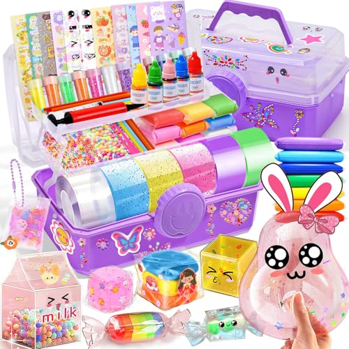 vamei Nano Tape Bubbles Set, 130+ STK Bastelkoffer Bastelset Kinder mit Nanotape Nanoband, Ton, Kawaii-Aufkleber Zubehör Bastelmaterial Bastelsachen Spielzeug Geschenk für Kinder Jungen Mädchen