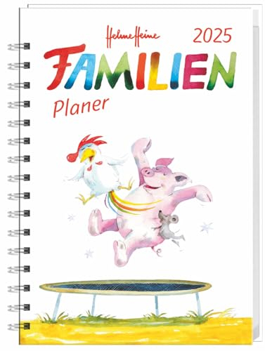 Helme Heine Familienplaner-Buch A5 - Kalender 2025 - Heye-Verlag - Taschenkalender mit 5 Namensspalten, Einstecktasche, Lineal und Schulferien - 15,2 cm x 23,2 cm