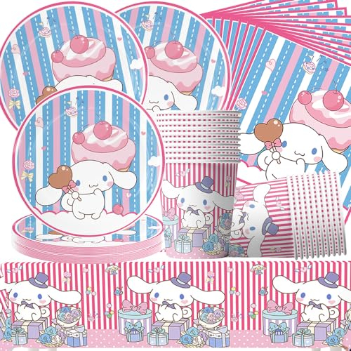 The Kuromi Melody Trio Partygeschirr Set,Doyomtoy Serve 20 Gäste Geburtstag Partygeschirr Tischdecken,Teller,Tazas,Servietten für Partyzubehör Geburtstag